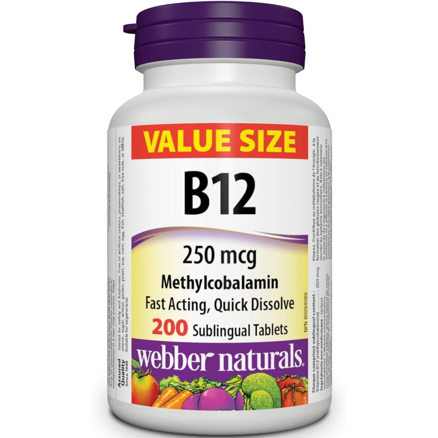 200 Sublingual Tablets | Webber Naturals Vitamin B12 250mcg Methylcobalamin