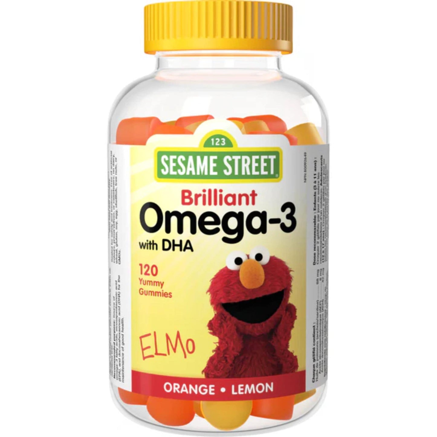 Orange, Lemon 120 Gummies | Webber Naturals Sesame Street Brilliant Omega-3 with DHA // orange, lemon flavour