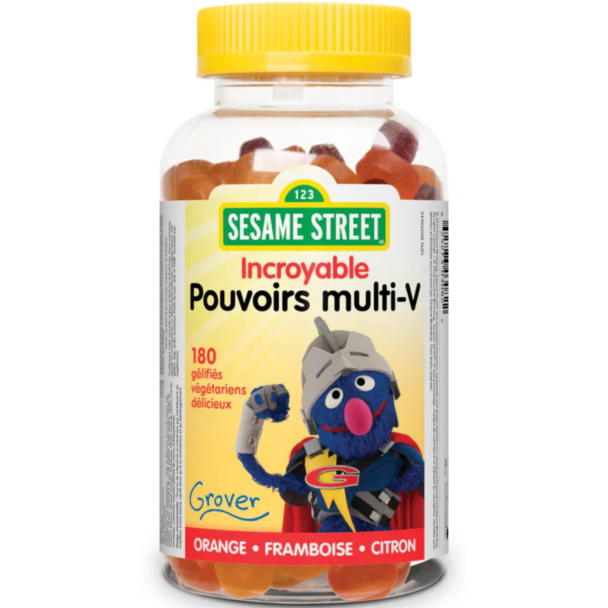 Orange, Raspberry, Lemon 180 Vegetarian Gummies | Webber Naturals Sesame Street Incredible Power Multivitamins // French Bottle