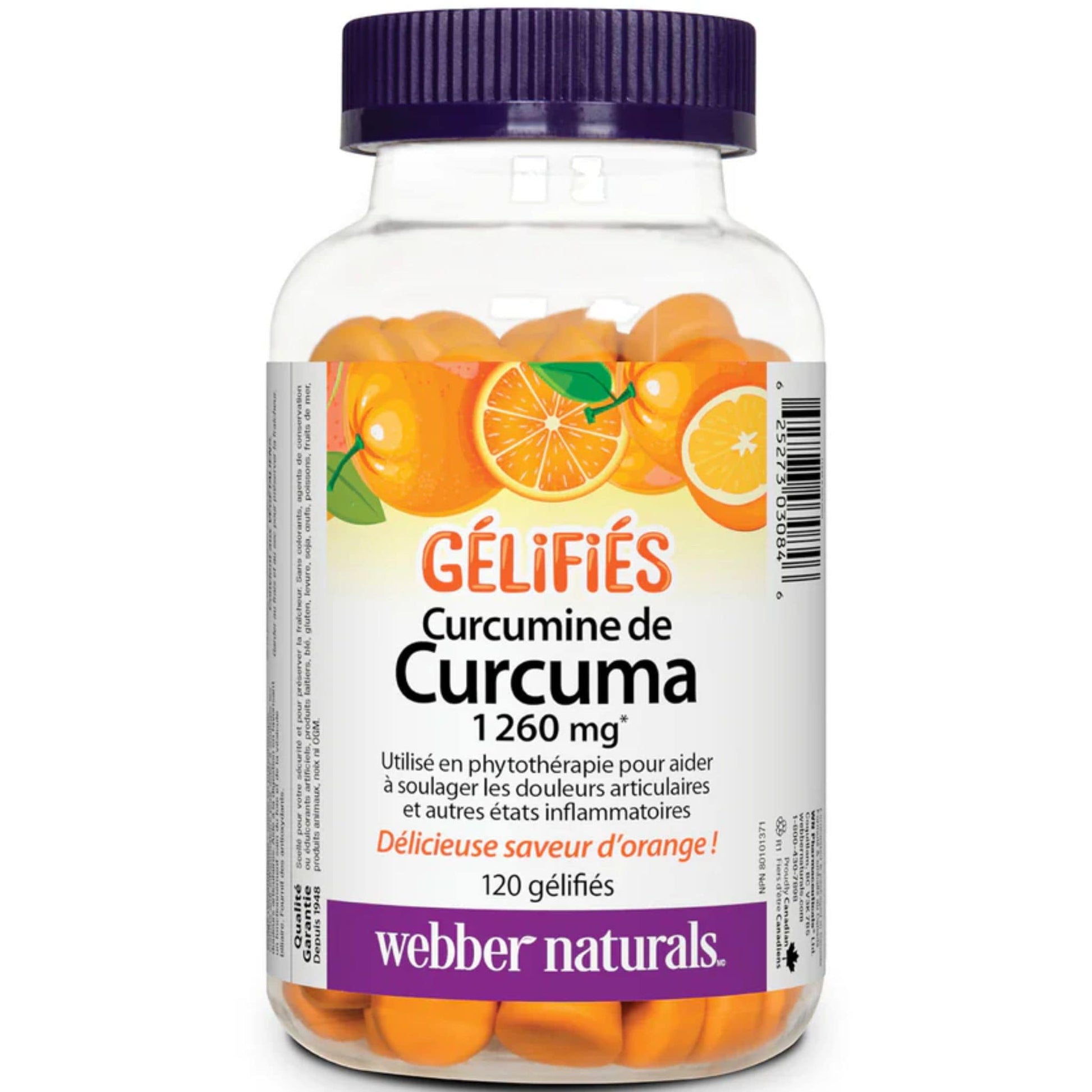 Orange 120 Gummies | Webber Naturals Gummies Turmeric Curcumin 1260mg // French Bottle