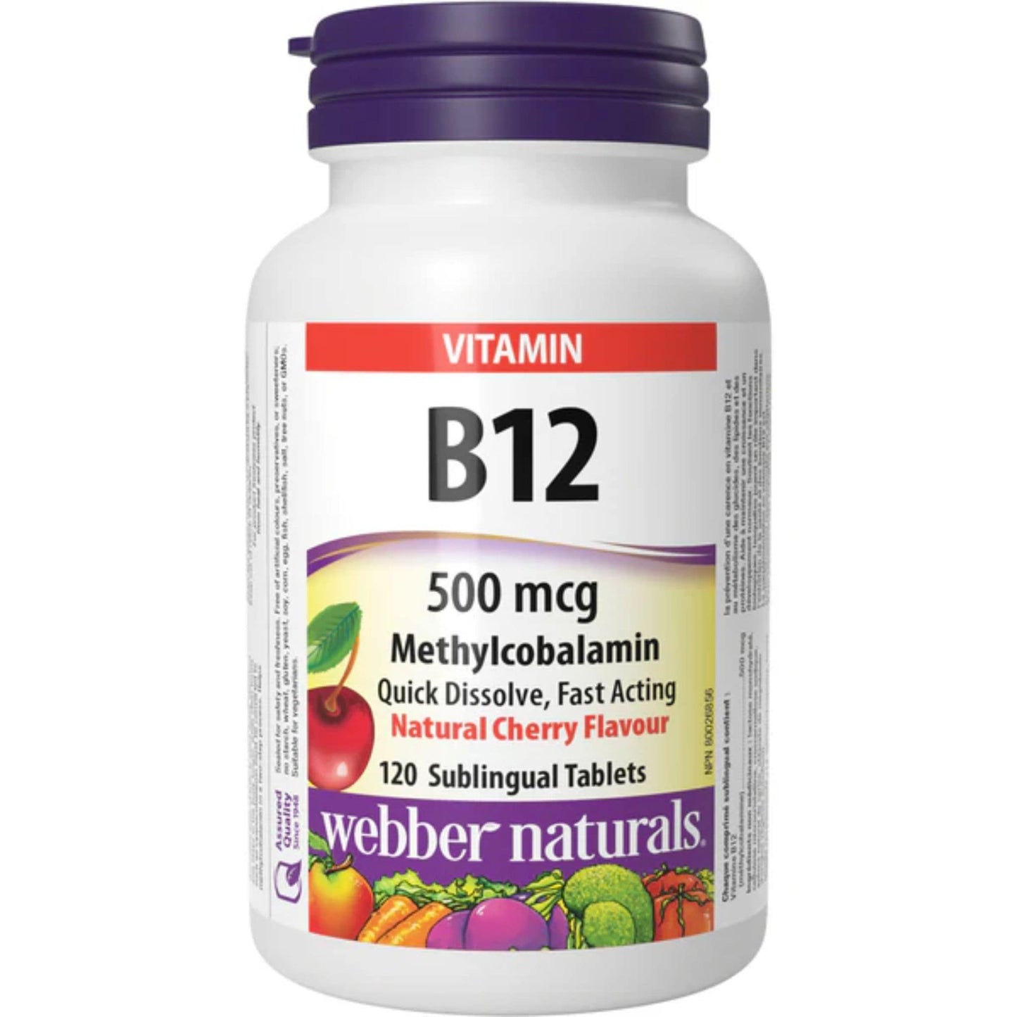 Natural Cherry 120 Sublingual Tablets | Webber Naturals Vitamin B12 500mcg Methylcobalamin // natural cherry flavour