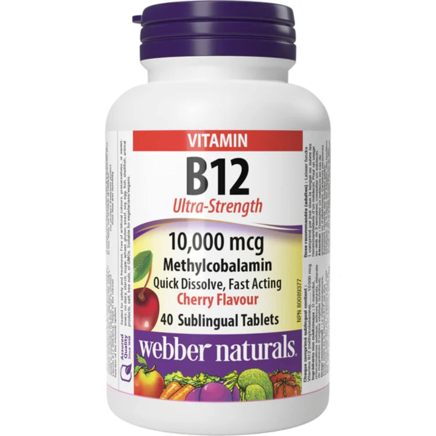 Cherry Flavour 40 Sublingual Tablets | Webber Naturals Vitamin b12 Ultra Strength 10,000mcg Methylcobalamin // cherry flavour