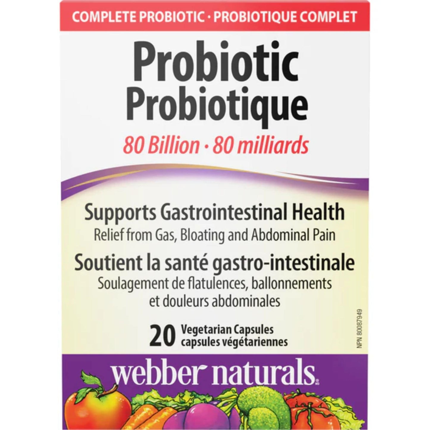 20 Vegetarian Capsules | Webber Naturals Probiotic 80 Billion, Supports Gastrointestinal Health