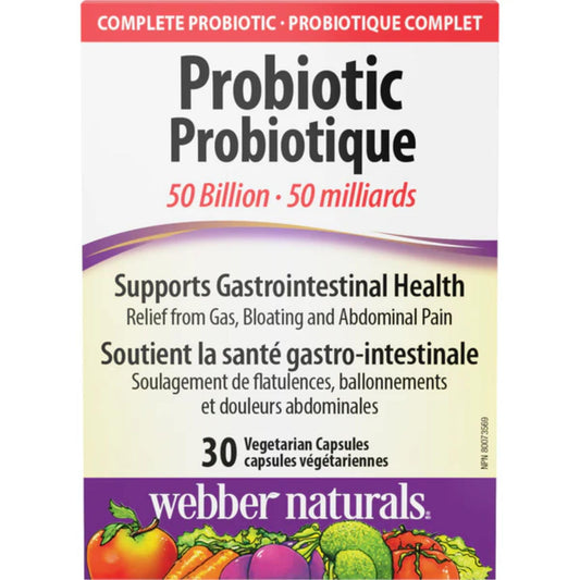 30 Vegetarian Capsules | Webber Naturals probiotic 50 Billion, Supports Gastrointestinal Health