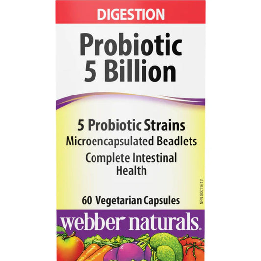 60 Vegetarian Capsules | Webber Naturals Probiotic 5 Billion, 5 Probiotic Strains