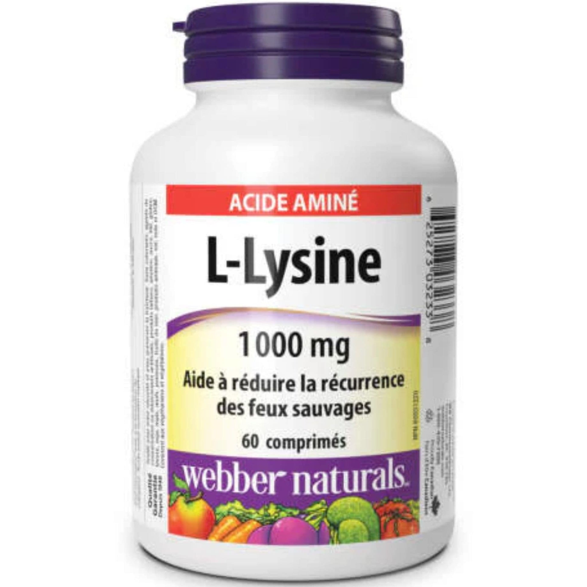 60 Tablets | Webber Naturals L-Lysine 1000mg  // french bottle