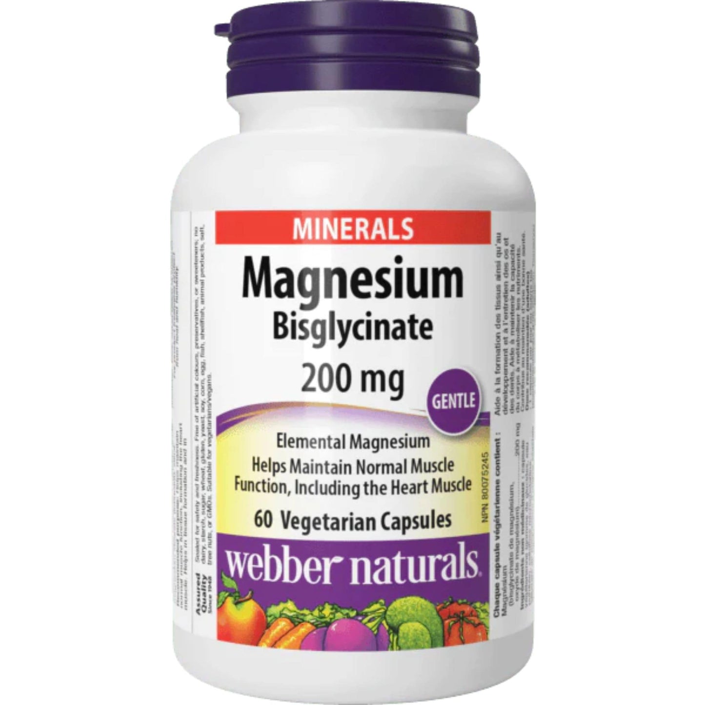 60 Vegetarain Capsules | Webber Naturals Magnesium Bisglycinate 200mg