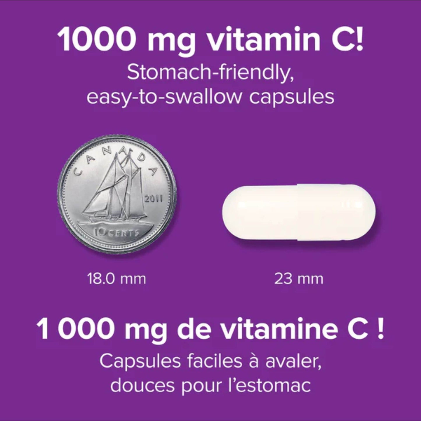 120 Capsules | Webber Naturals Stomach Friendly Vitamin C 1000mg // Infographic