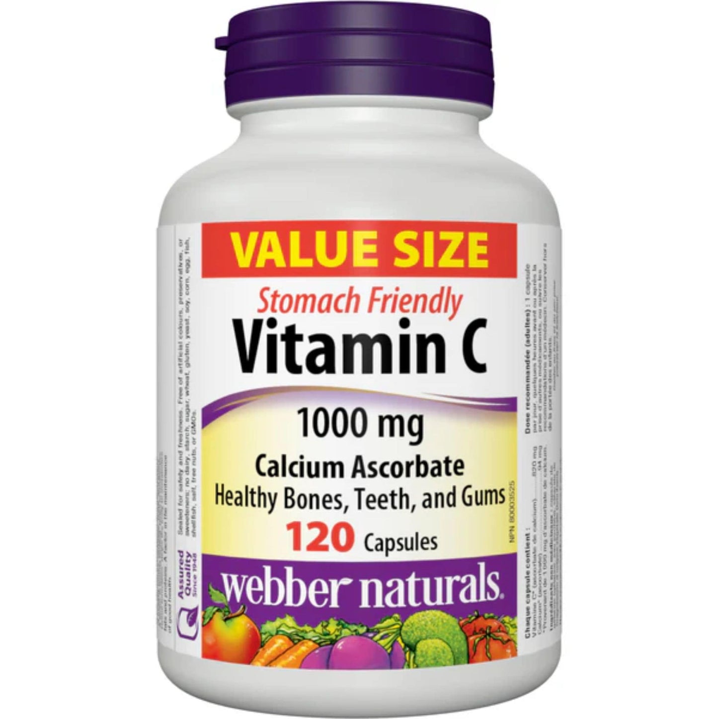 120 Capsules | Webber Naturals Stomach Friendly Vitamin C 1000mg