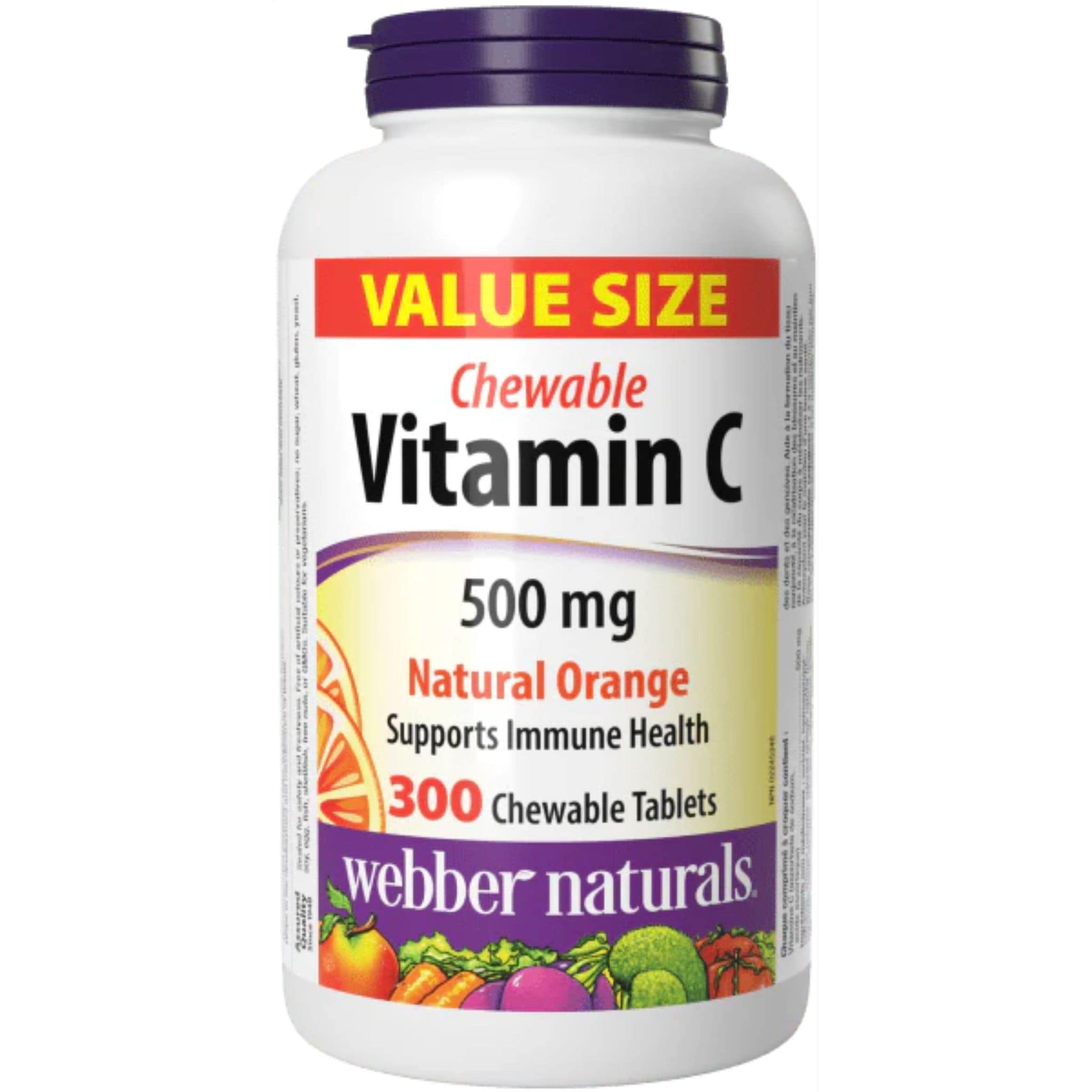 300 Chewable Tablets | Webber Naturals Vitamin C 500mg Chewable // natural orange flavour