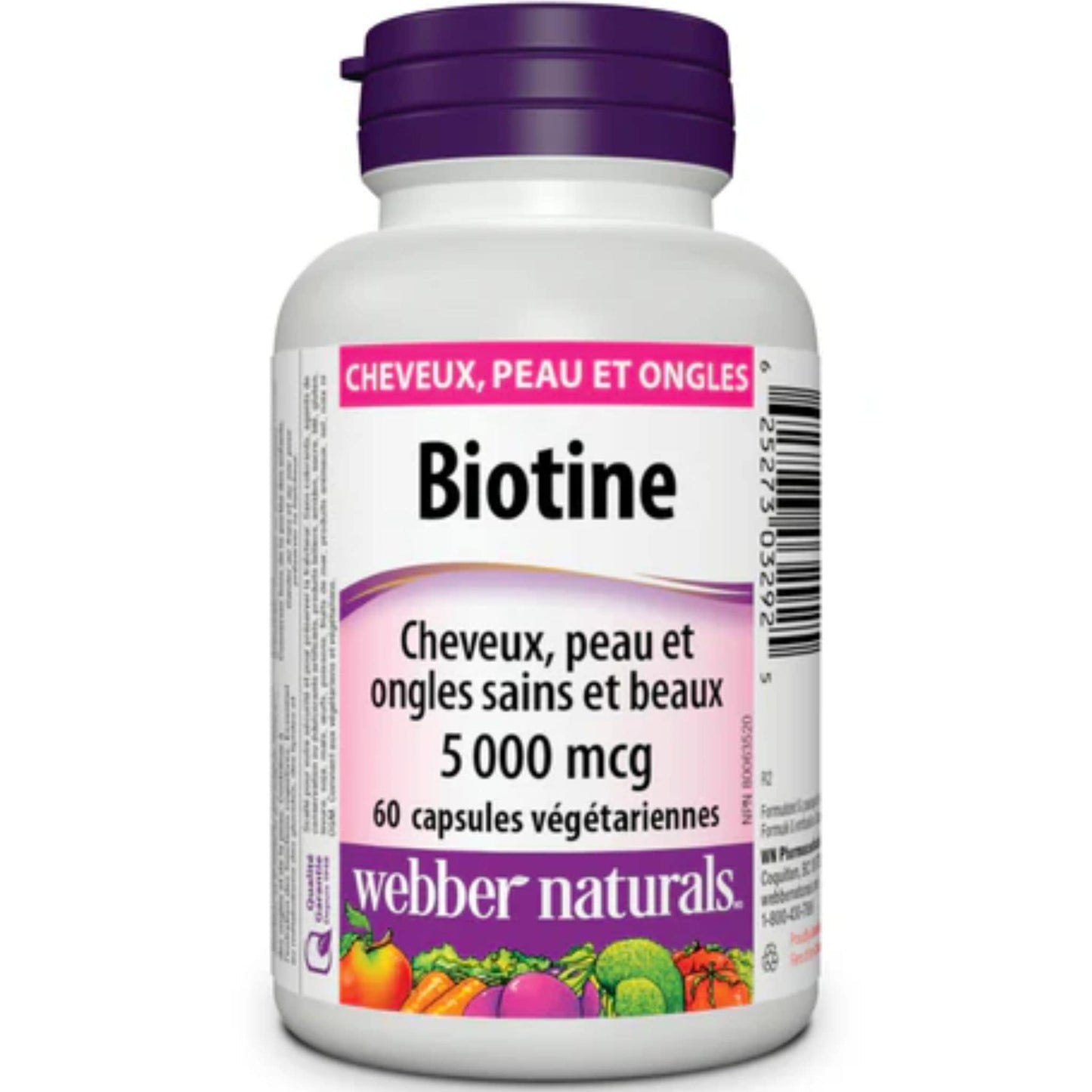 60 Vegetarian Capsules | Webber Naturals Biotin 5000mcg // French Bottle