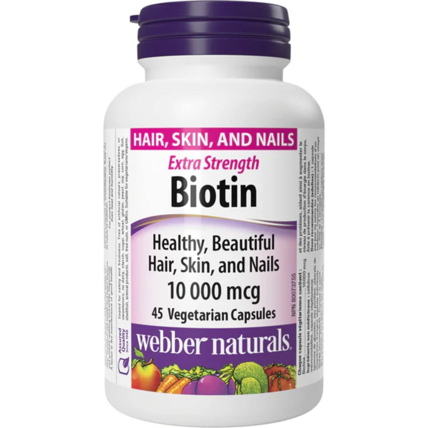 45 Vegetarian Capsules | Webber Naturals Biotin Extra Strength 10,000mcg