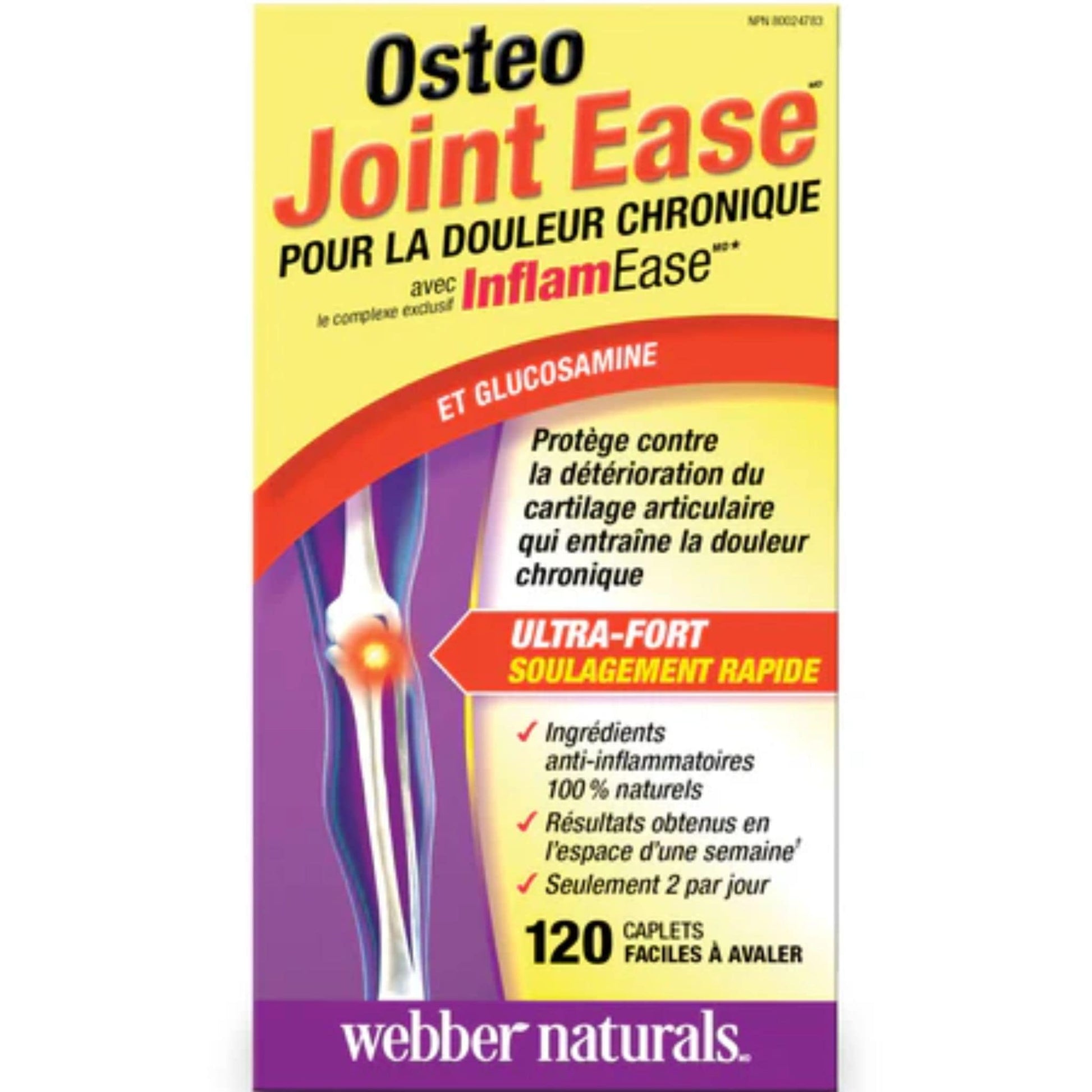 120 Easy-Swallow Caplets | Webber Naturals Joint Ease with InflamEase and Glucosamine // French