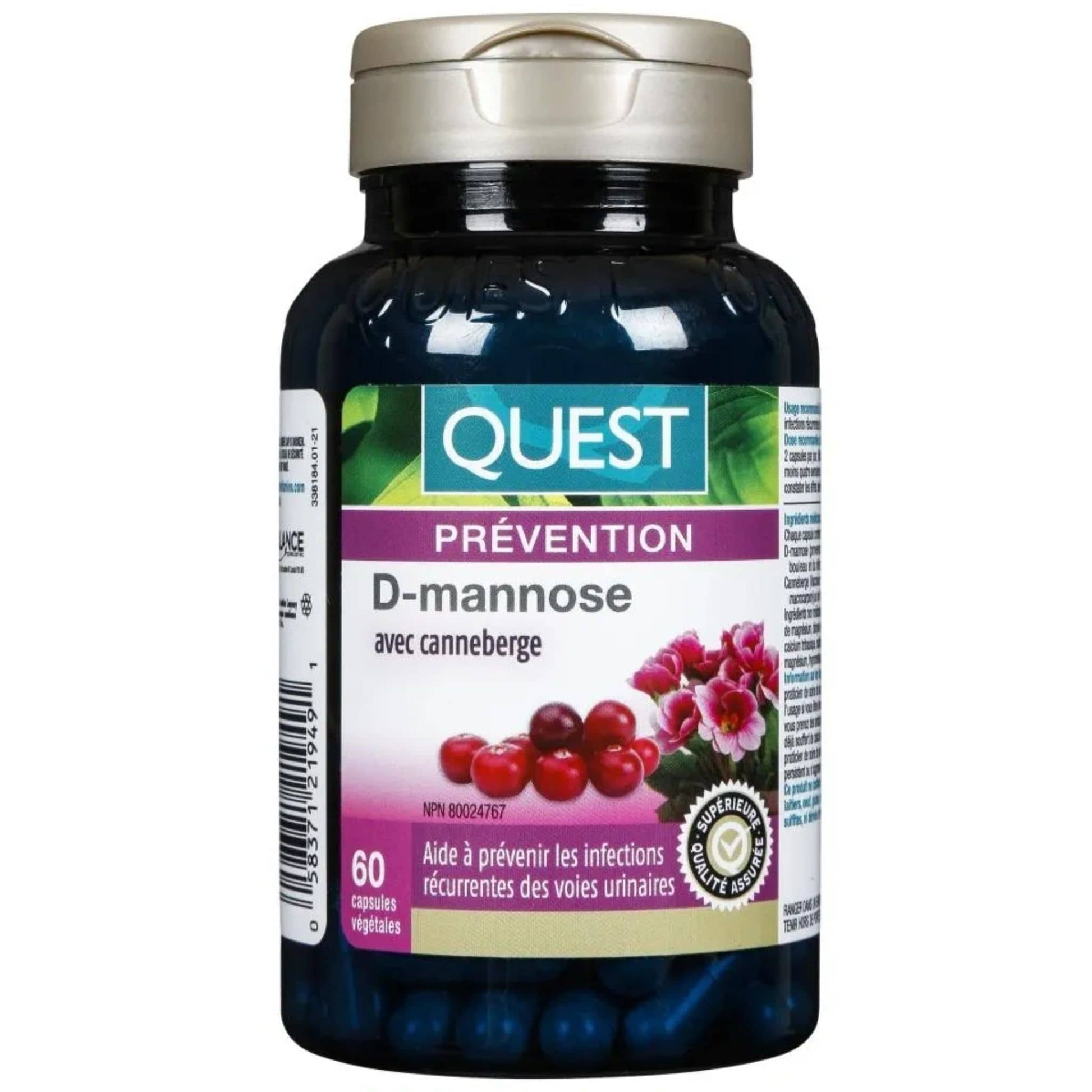 60 Vegetable Capsules | Quest D-Mannose with Cranberry