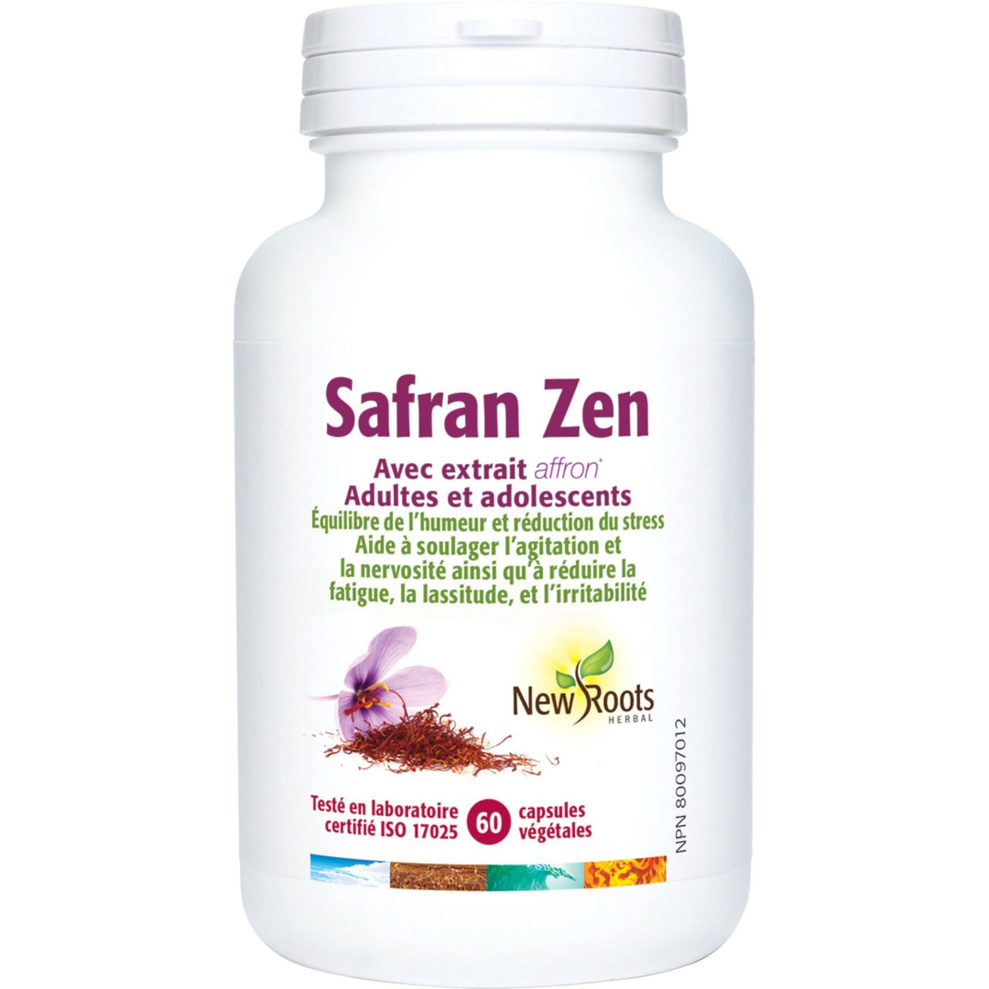 60 Vegetable Capsules | New Roots Herbal Saffron Zen With Affron Extract for Adults and Teens French Bottle