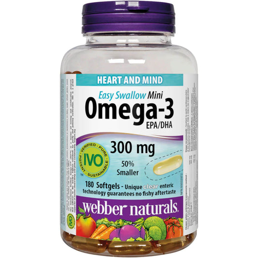 180 Clear Enteric Softgels | Webber Naturals Easy Swallow Mini Omega-3 EPA/DHA 300mg