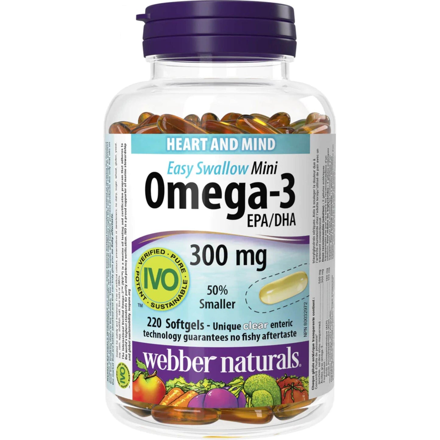 220 Clear Enteric Softgels | Webber Naturals Easy Swallow Mini Omega-3 EPA/DHA 300mg