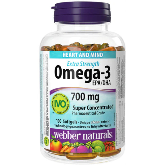 100 Clear Enteric Softgels | Webber Naturals Omega-3 EPA/DHA 700mg Extra Strength