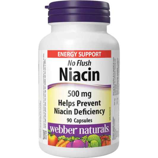 90 Capsules | Webber Naturals No Flush Niacin 500mg