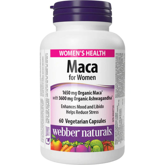 60 Vegetarian Capsules | Webber Naturals Maca for Women 1650mg with 3600mg Organic Ashwagandha