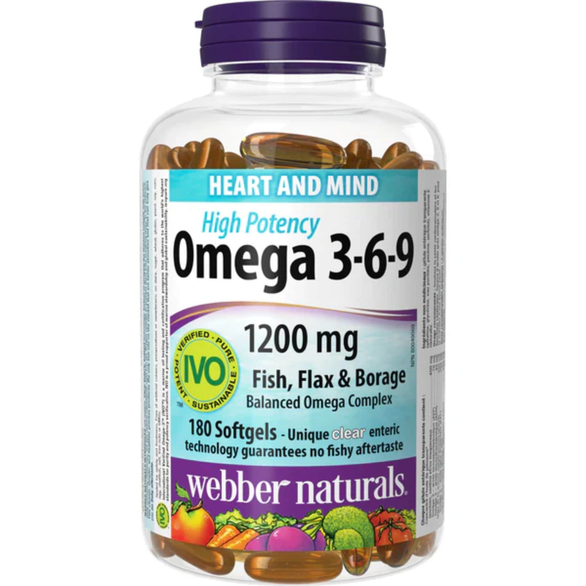 180 Clear Enteric Softgels | Webber Naturals Omega 3-6-9 1200mg High Potency