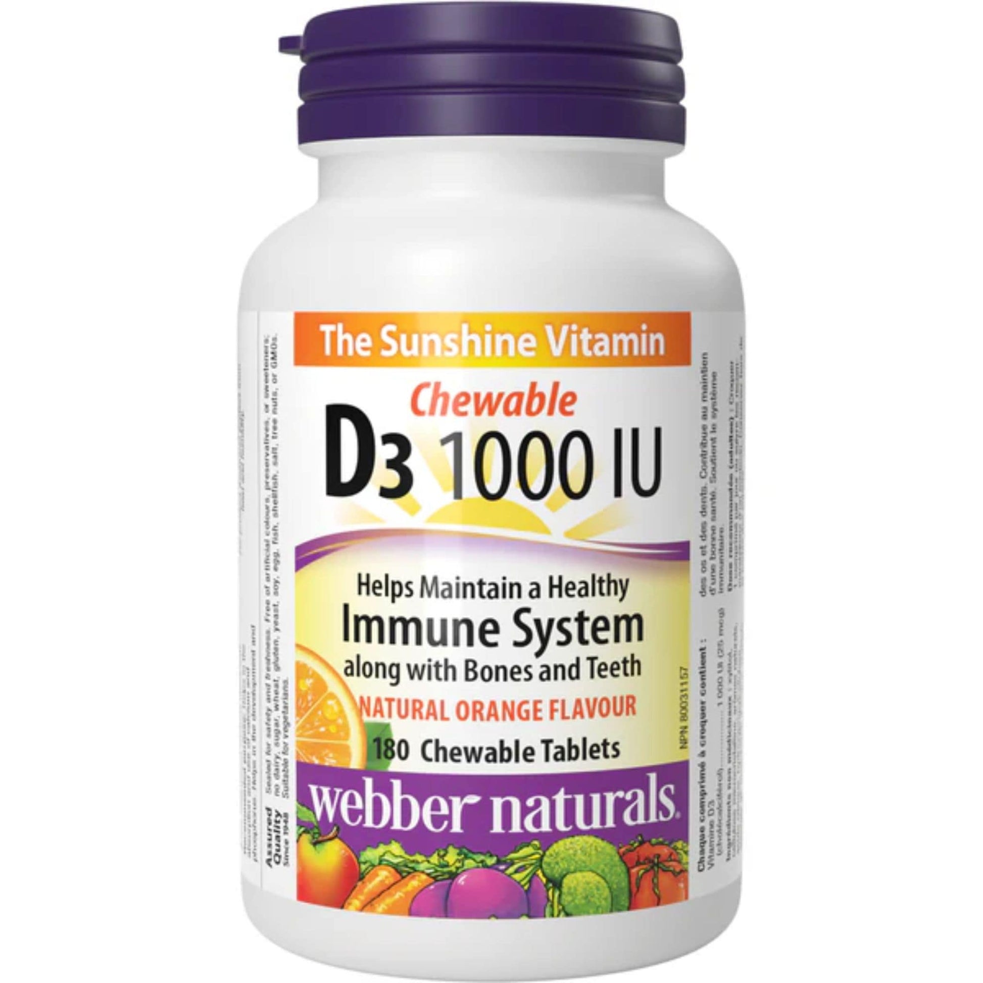 Natural Orange 180 Chewable Tablets | Webber Naturals Chewable Vitamin D3 1000IU // natural orange flavour