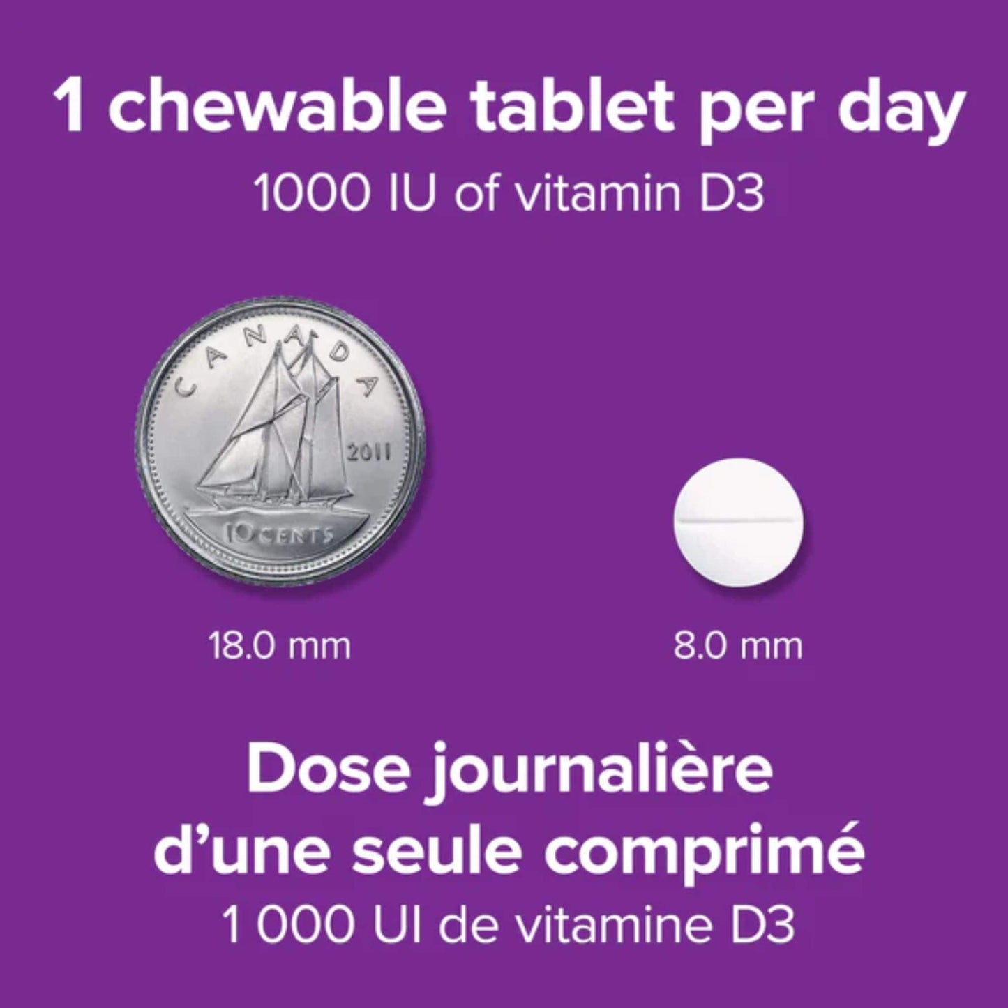 Natural Orange 180 Chewable Tablets | Webber Naturals Chewable Vitamin D3 1000IU // Size