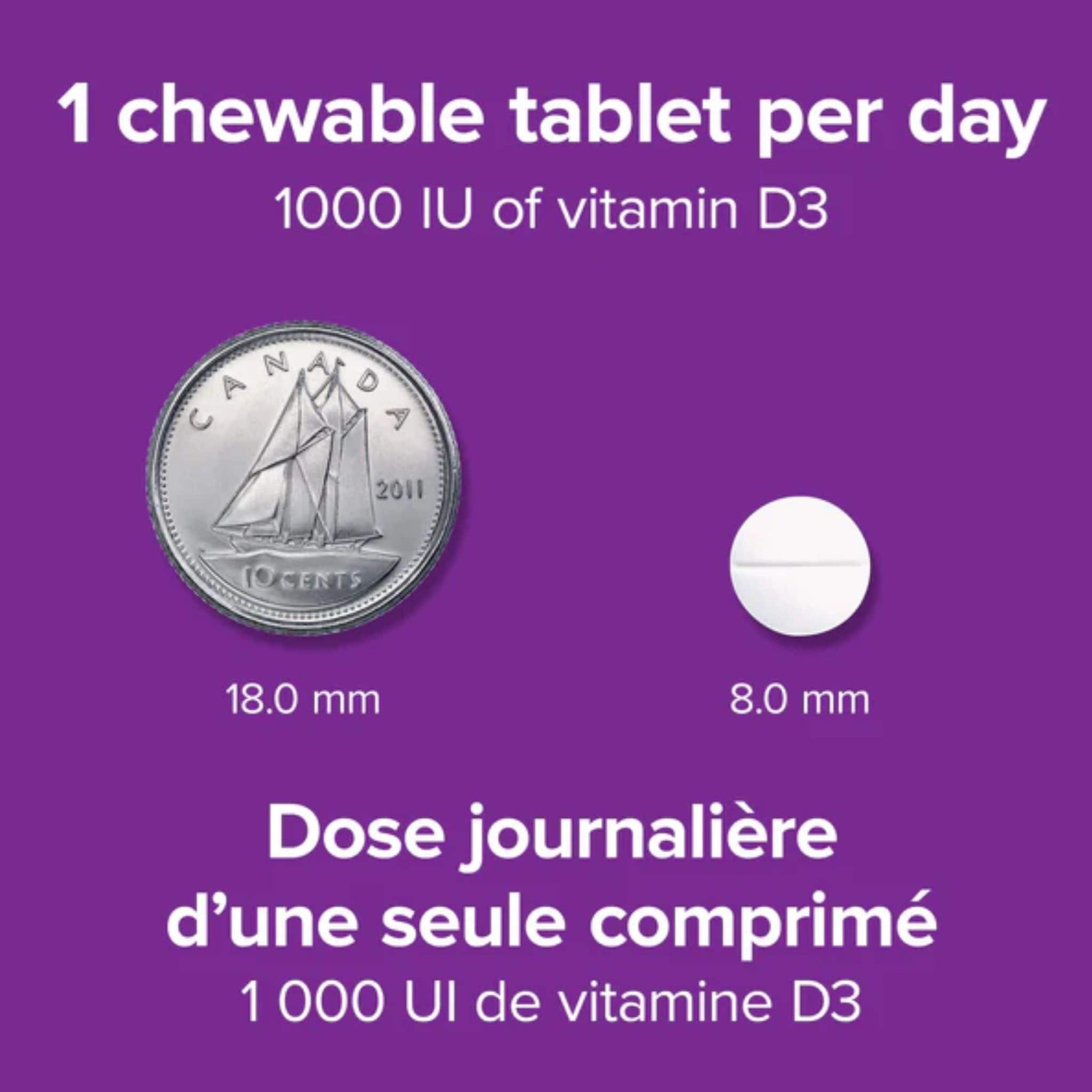 Natural Orange 180 Chewable Tablets | Webber Naturals Chewable Vitamin D3 1000IU // Size