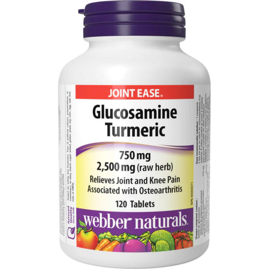 120 Tablets | Webber Naturals Glucosamine Turmeric 750mg/2500mg Raw Herb