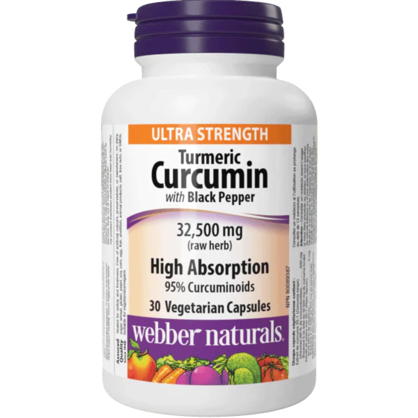 30 Vegetarian Capsules | Webber Naturals Turmeric Curcumin with Black Pepper 32,500mg Raw Herb