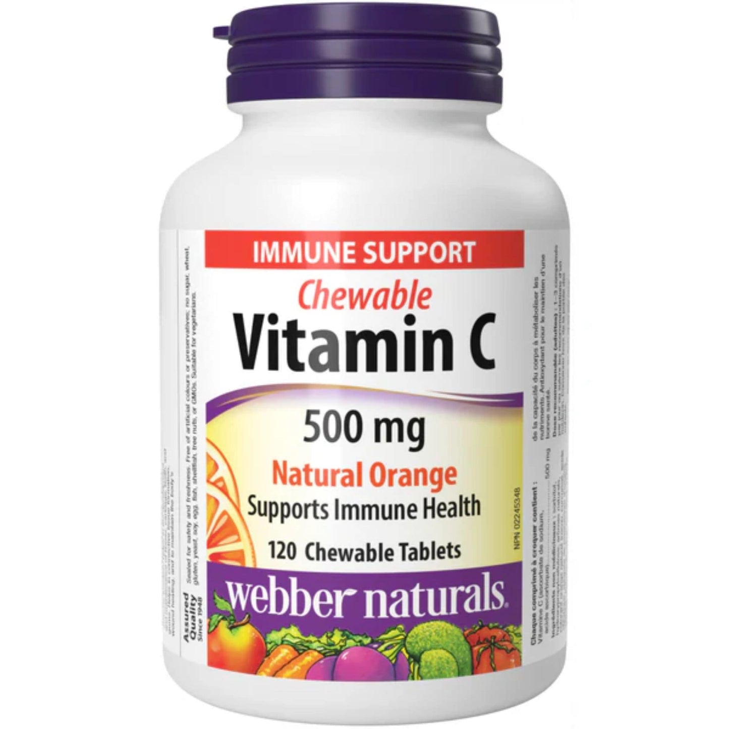 120 Chewable Tablets | Webber Naturals Vitamin C 500mg Chewable // natural orange flavour