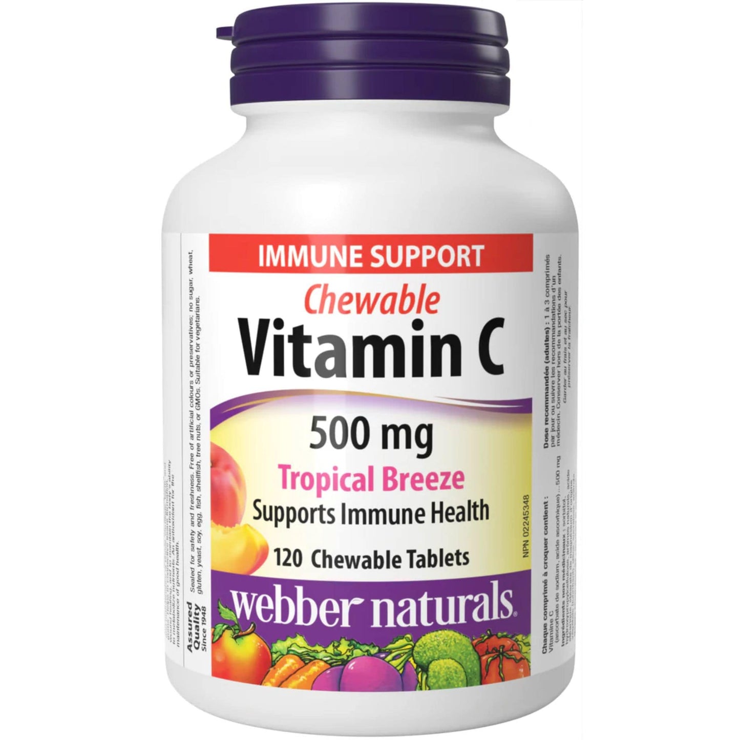 120 Chewable Tablets | Webber Naturals Vitamin C 500mg Chewable // tropical breeze flavour