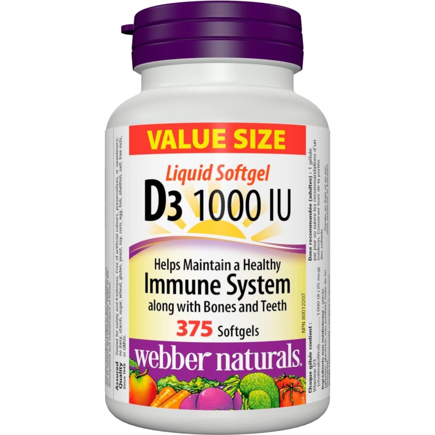 375 Softgel Capsules | Webber Naturals Vitamin D3 1000 IU