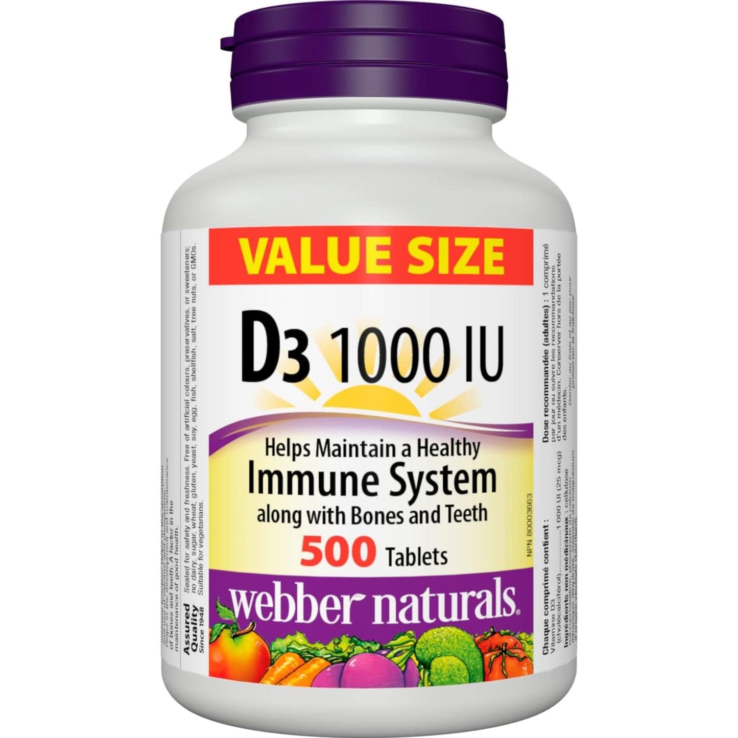 500 Tablets | Webber Naturals The Sunshine Vitamin D3 1000 IU