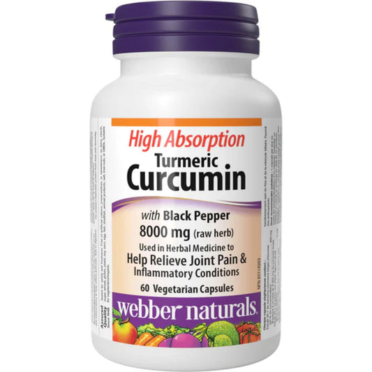 60 Vegetarian Capsules | Webber Naturals High Absorption Turmeric Curcumin with Black Pepper 8000mg Raw Herb