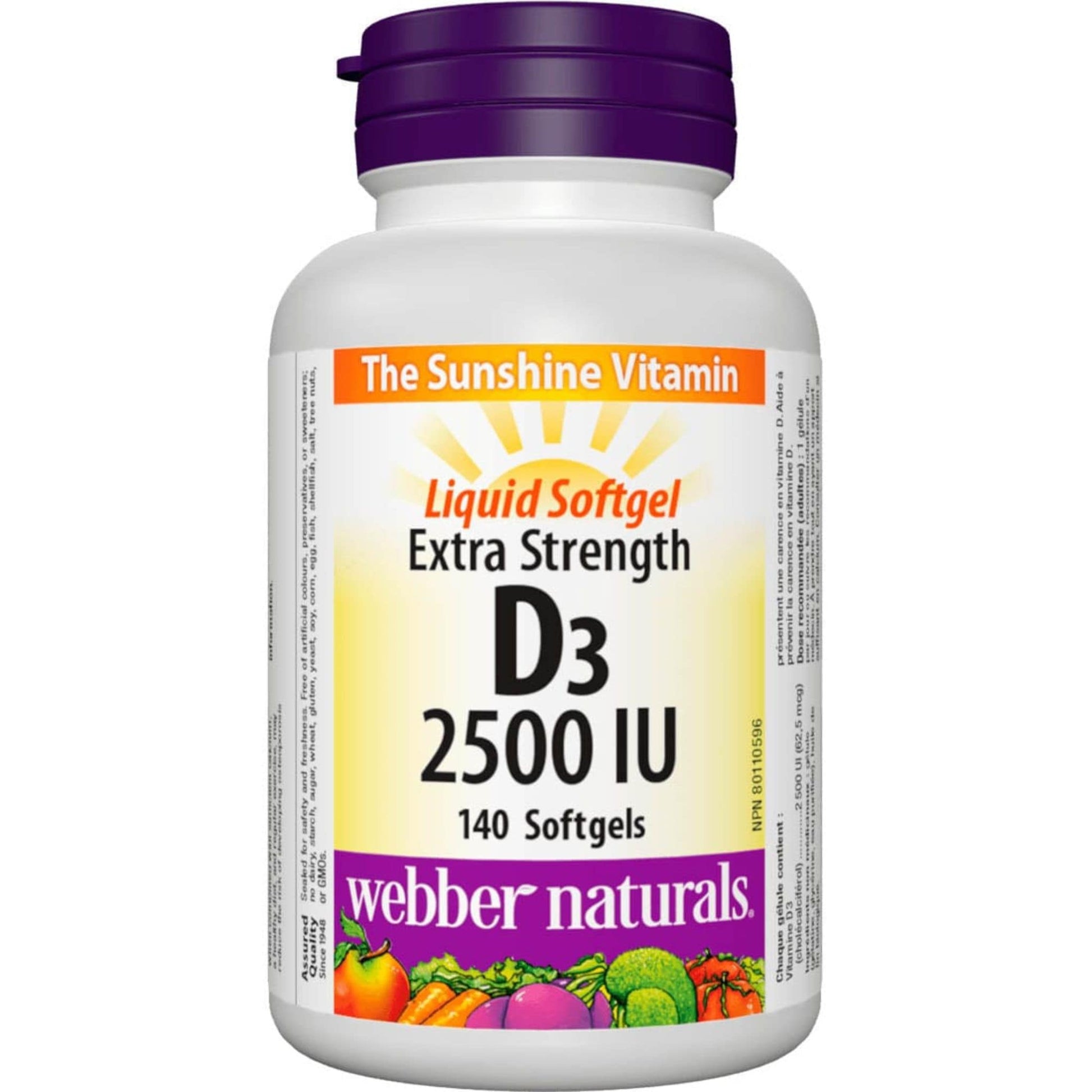 140 Softgels | Webber Naturals Vitamin D3 2500IU Extra Strength