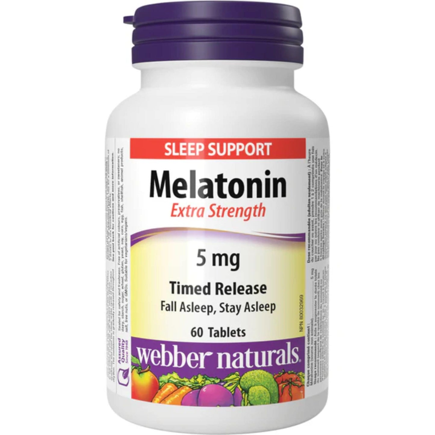 60 Tablets | Webber Naturals Melatonin extra Strength 5mg Timed Release