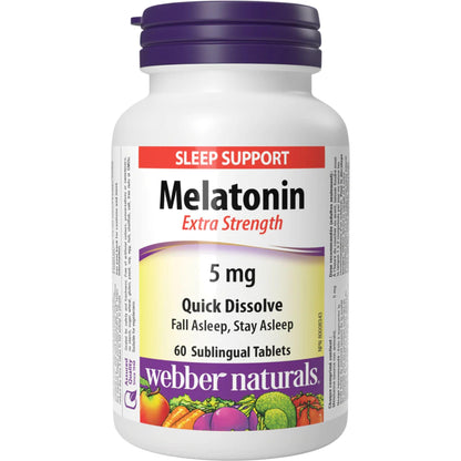 60 Sublingual Tablets | Webber Naturals Melatonin Extra Strength 5mg Quick Dissolve