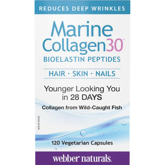 120 Vegetarian Capsules | Webber Naturals Marine Collagen30 for Hair, Skin and Nails 470mg Collagen/30mg Elastin