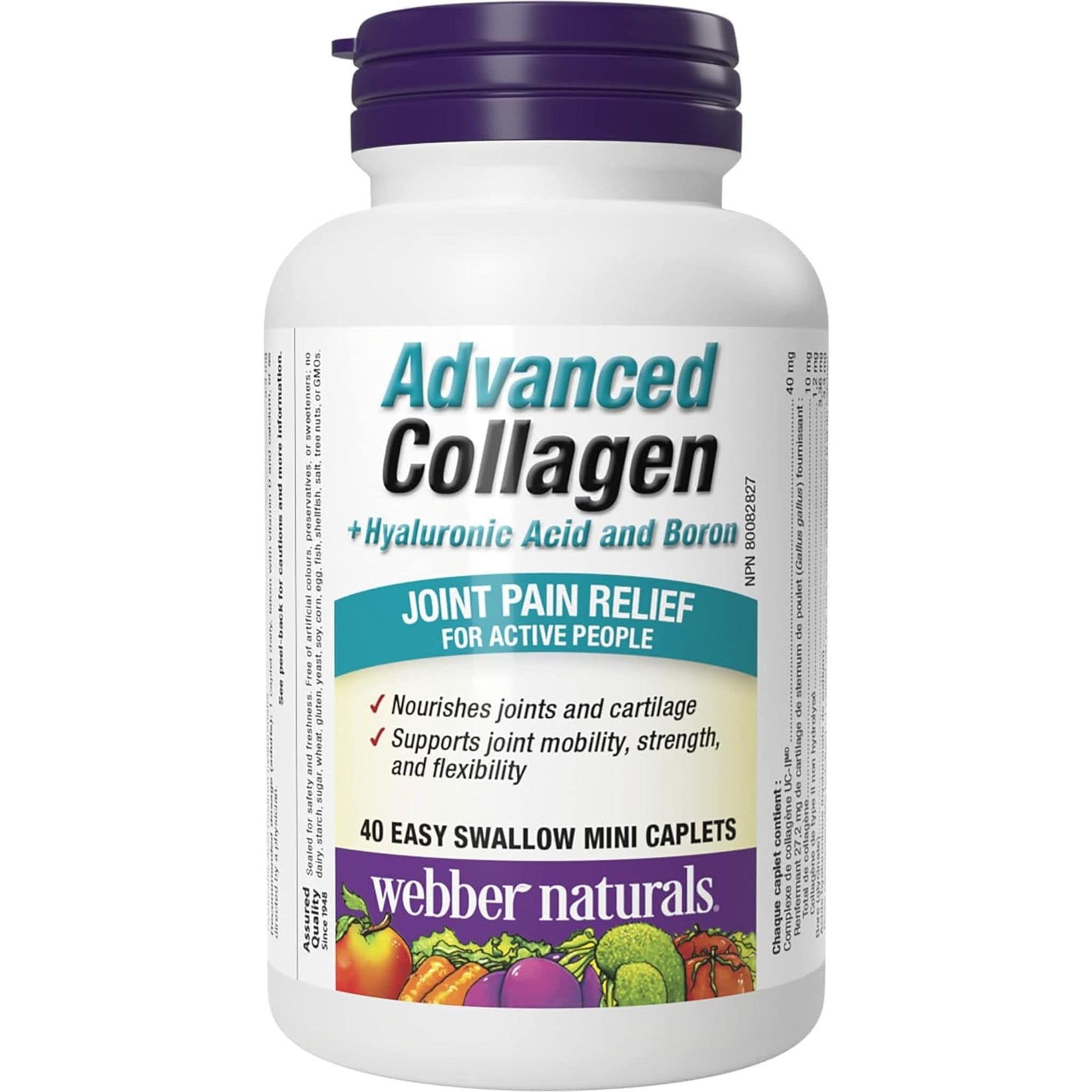 40 Easy Swallow Mini Caplets | Webber Naturals Advanced Collagen + Hyaluronic Acid and Boron