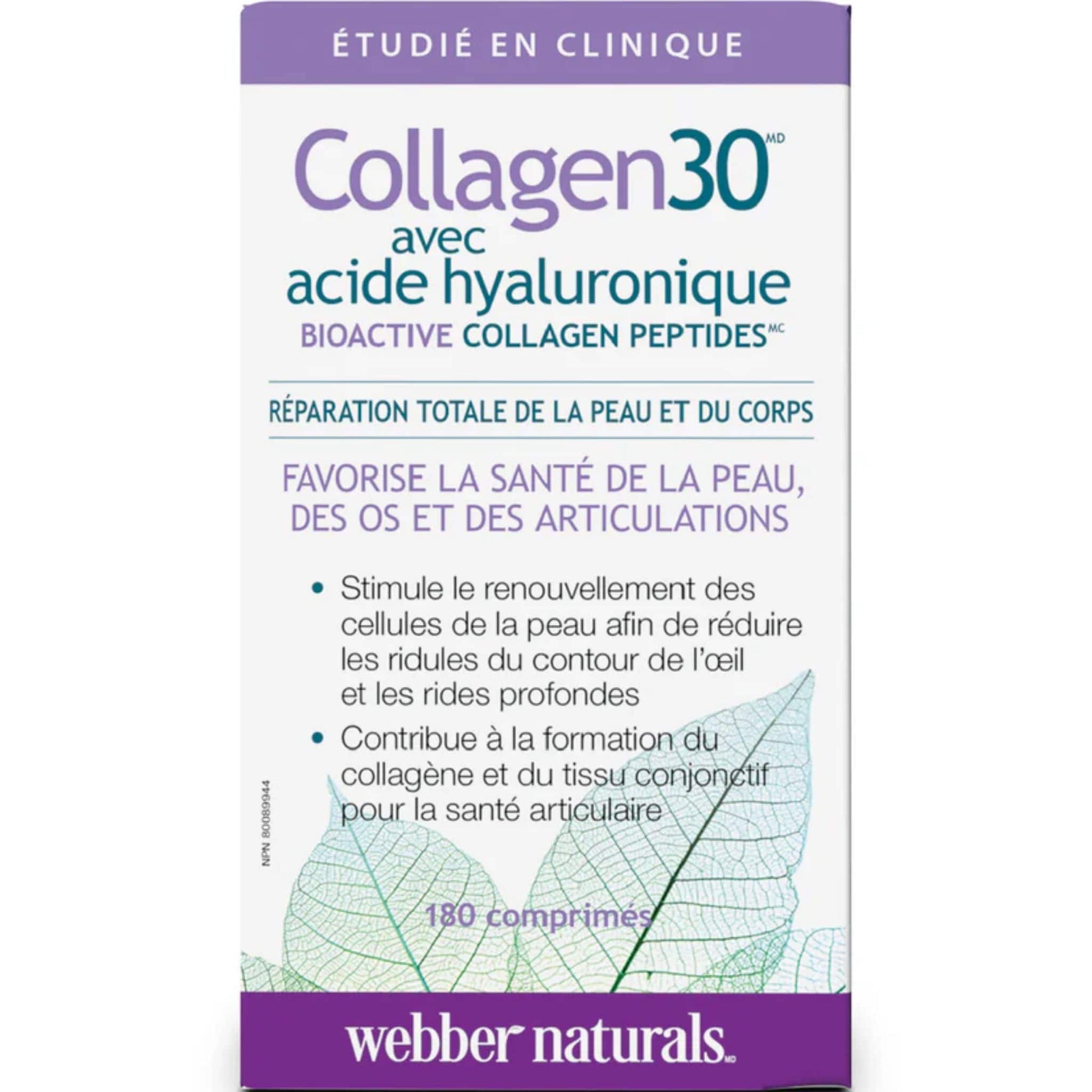 180 Tablets | Webber Naturals Collagen30 with Hyaluironic Acid Complete Skin and Body Repair // French