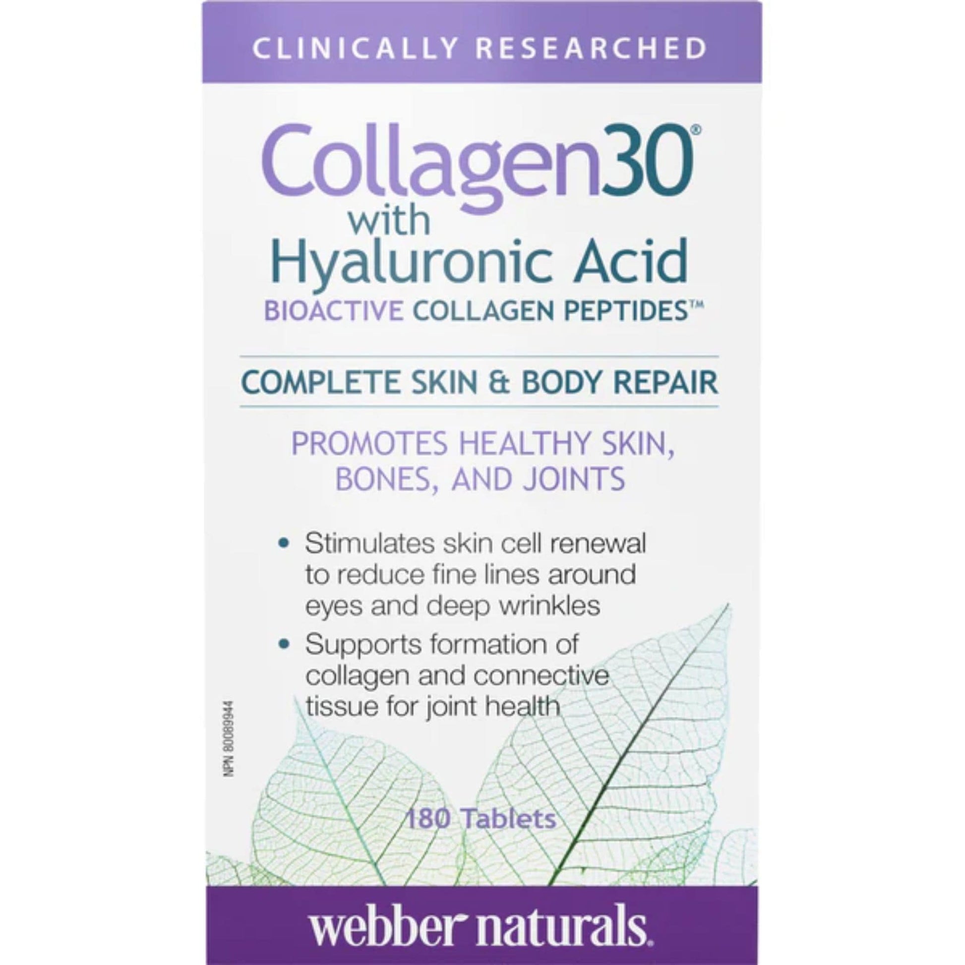 180 Tablets | Webber Naturals Collagen30 with Hyaluironic Acid Complete Skin and Body Repair