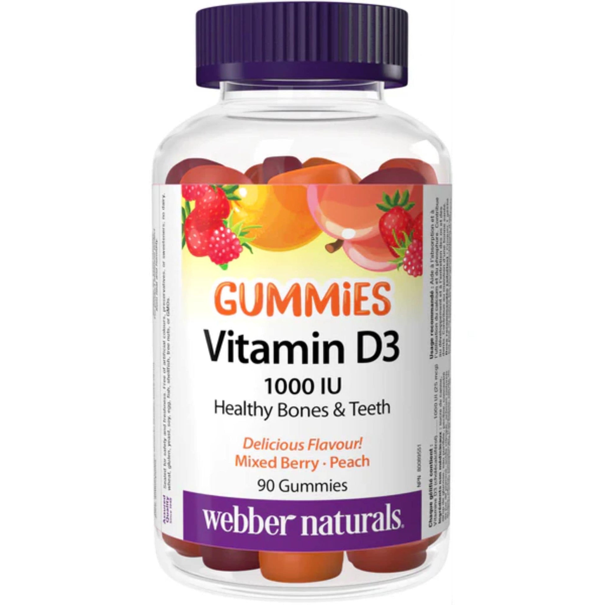 Mixed Berry Peach 90 Gummies | Webber Naturals Vitamin D3 1000 IU Gummies // mixed berry peach flavour