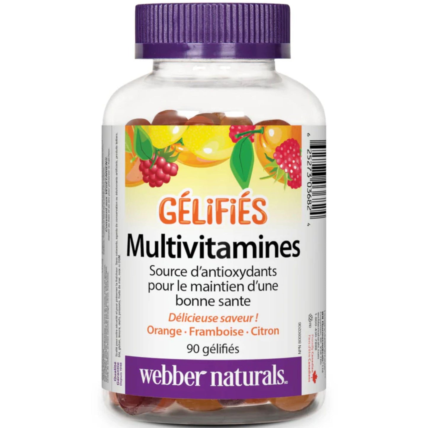 Orange, Raspberry, Lemon 90 Gummies | Webber Naturals Gummies Multivitamin for Adult // French Bottle