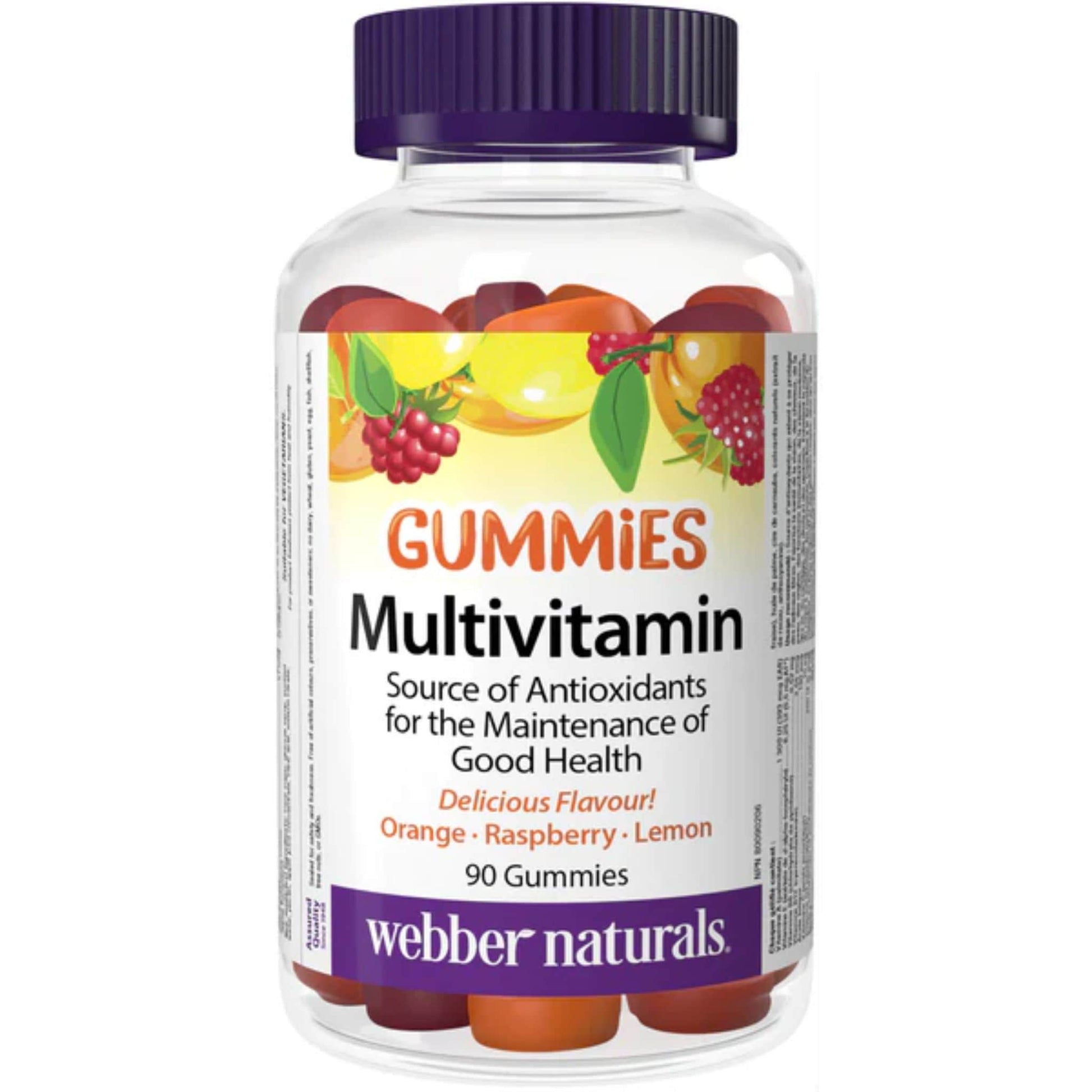 Orange, Raspberry, Lemon 90 Gummies | Webber Naturals Gummies Multivitamin for Adult // orange, raspberry, lemon flavour