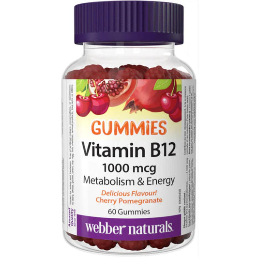 Cherry Pomegranate 60 Gummies | Webber Naturals Gummies Vitamin B12 1000mcg Metabolism & Energy // cherry pomegranate flavour