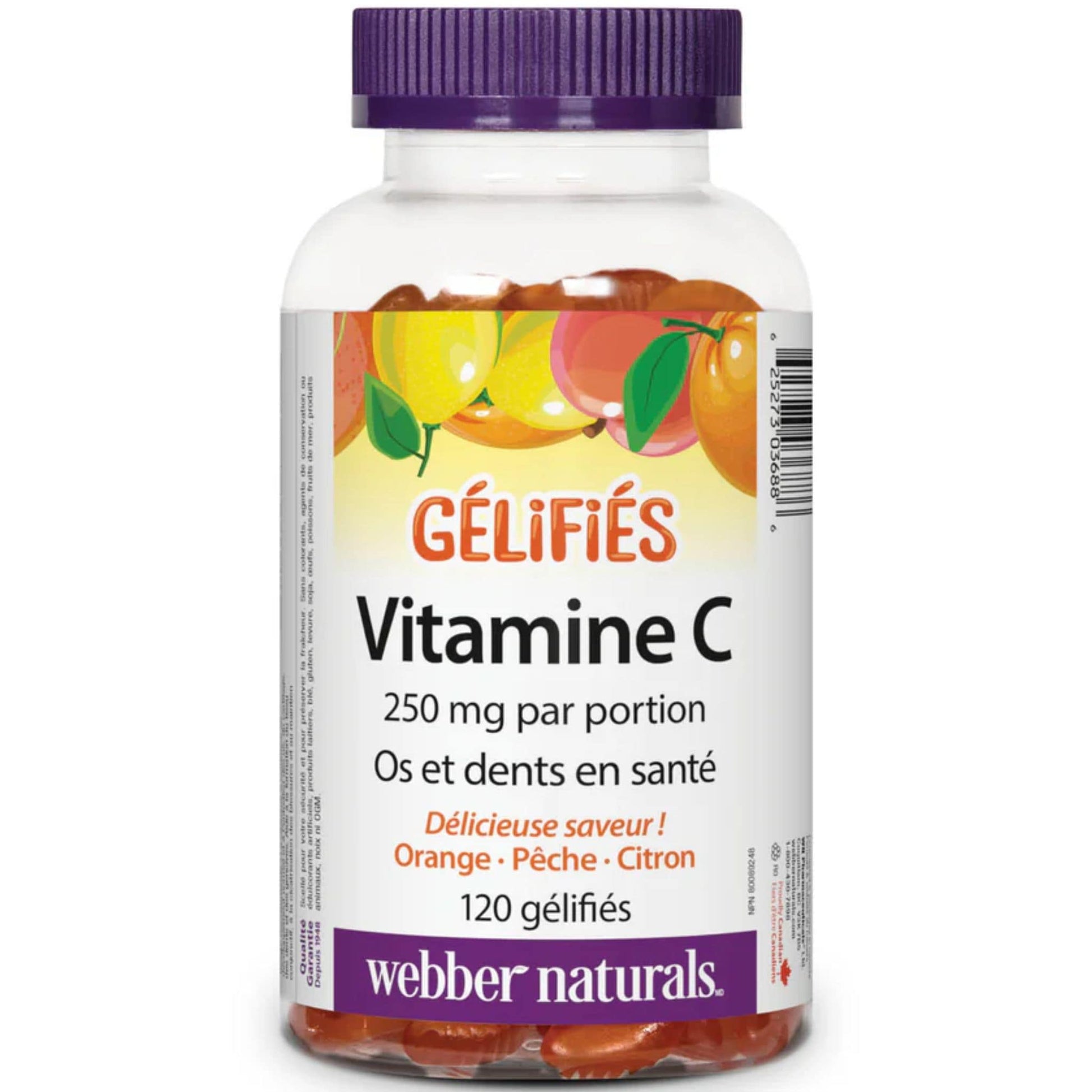 Orange, Peach, Lemon 120 Gummies | Webber Naturals Vitamin C 250mg Gummies // french bottle