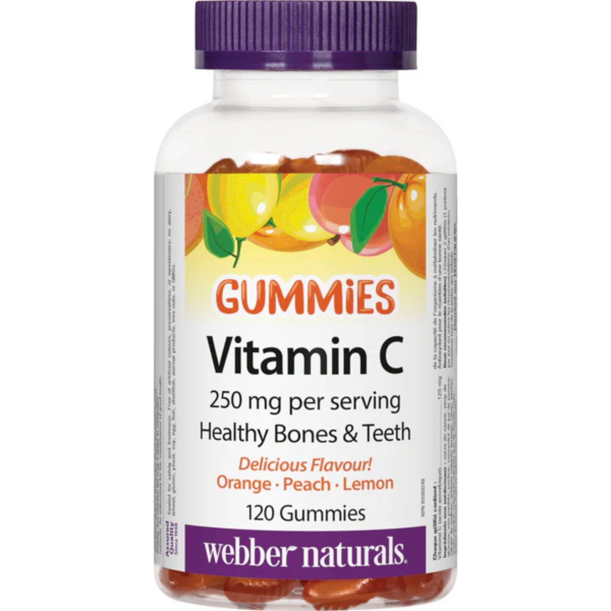 Orange, Peach, Lemon 120 Gummies | Webber Naturals Vitamin C 250mg Gummies // orange, peach, lemon flavour