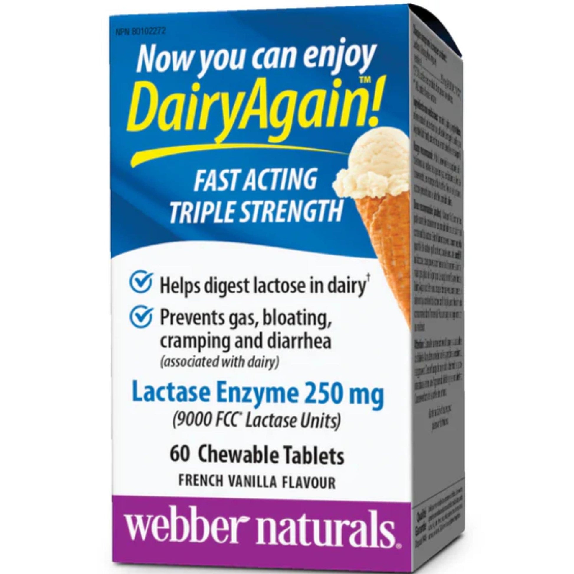 60 Chewable Tablets | Webber Naturals Dairy Again Lactase Enzyme