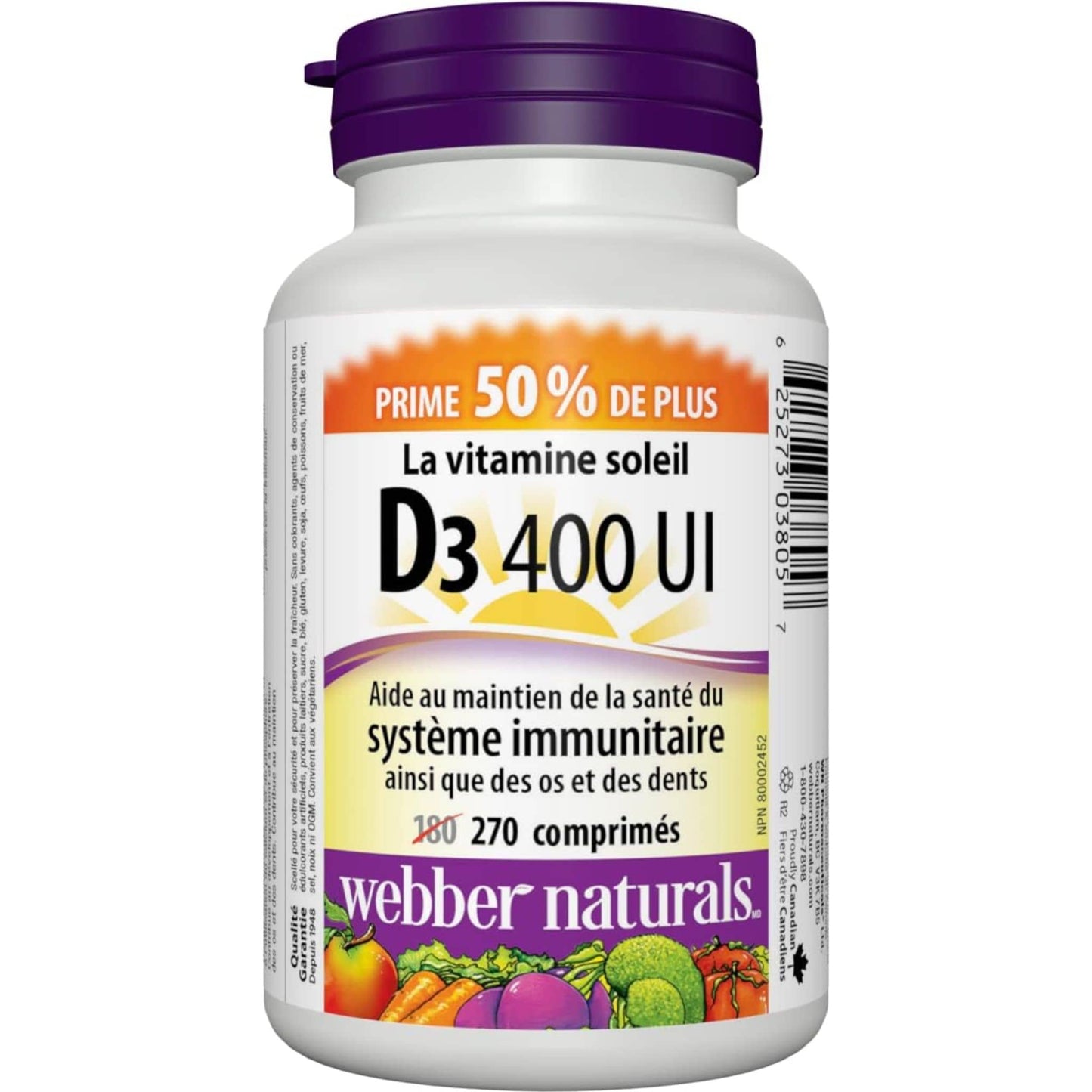 270 Tablets | Webber Naturals The Sunshine Vitamin D3 400IU // French Bottle